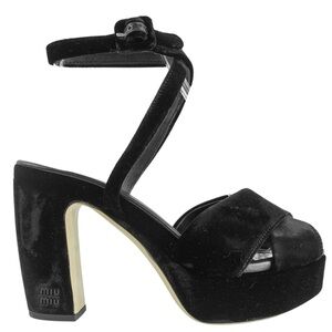 NEW - MIU MIU VELVET HEELS WITH ANKLE STRAP IN BLACK